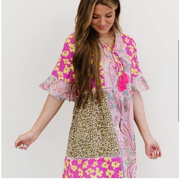 NWOT Oddi So Happy Together Patchwork Boho Dress - Picture 3 of 4